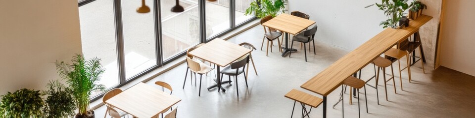 Poster - Modern Biophilic Workspace Modular Wooden Furniture and Potted Greens in Open Plan Office - Dynamic Commercial Interiors and Sustainable Design for Creative Industries