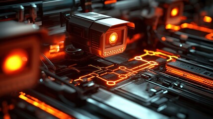 Wall Mural - futuristic technology scene featuring intricate circuitry and glowing elements in a high-tech enviro