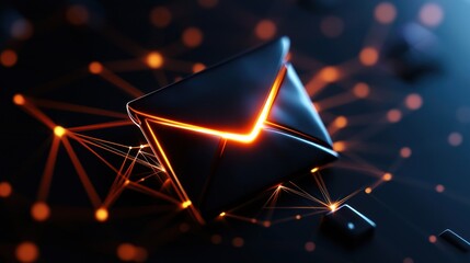 Poster - futuristic glowing envelope amidst a digital network, symbolizing communication and technology