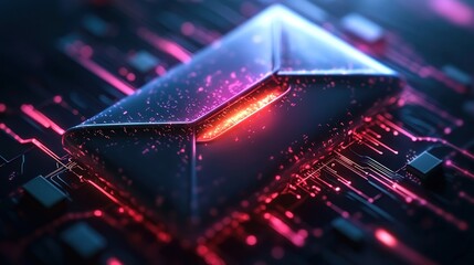 Wall Mural - futuristic glowing envelope on a circuit board, symbolizing digital communication and technology
