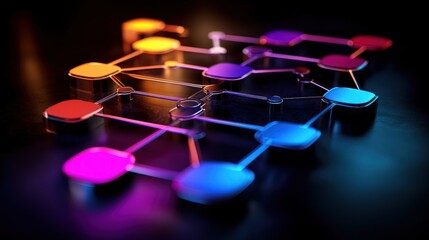 Wall Mural - colorful abstract network design with glowing nodes and connections on a dark surface