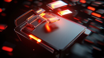 Wall Mural - abstract representation of a glowing keyboard with illuminated keys and reflections