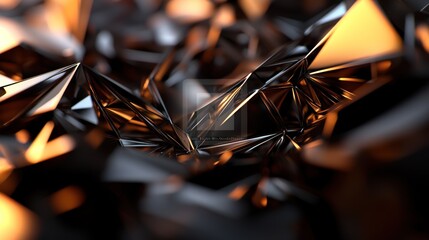 Wall Mural - abstract close-up of sharp, reflective crystal-like structures with warm lighting effects