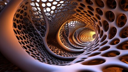 Wall Mural - intricate abstract tunnel structure with organic patterns and warm lighting effects