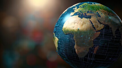 Wall Mural - detailed view of a globe highlighting africa and europe, illuminated by soft background lights