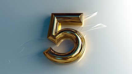 Wall Mural - shiny golden number 5 with a reflective surface and subtle light effects on a soft backdrop