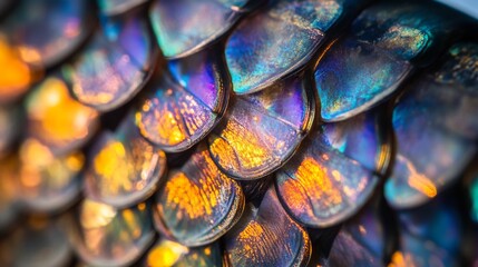 Wall Mural - vibrant scales display a mesmerizing array of colors and textures. this close-up reveals intricate d