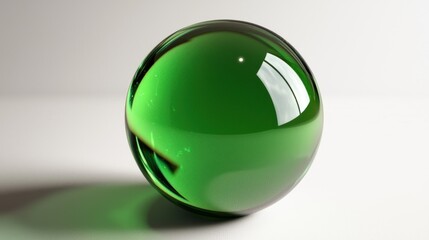 Wall Mural - a glossy green glass sphere reflecting light on a smooth surface, creating an artistic ambiance