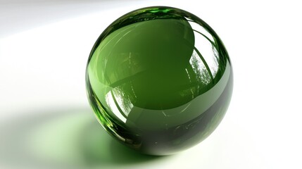 Wall Mural - a glossy green glass sphere reflecting light and surroundings with a smooth surface