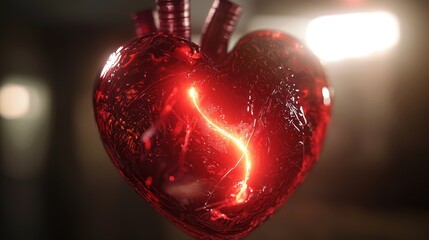 Wall Mural - a glowing, realistic heart model with veins, set against a softly lit background, symbolizing life