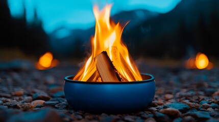 serene night campfire in blue bowl under starry skies for relaxing outdoor evening recreation
