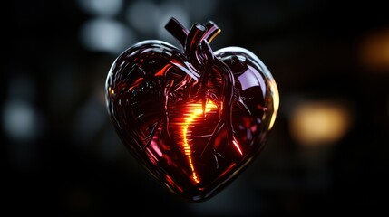 Wall Mural - a stunning 3d render of a heart-shaped sculpture with glowing veins, set against a blurred backgroun