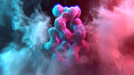Wall Mural - abstract representation of a molecular structure surrounded by colorful smoke in a dynamic scene