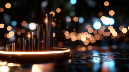 Wall Mural - abstract representation of data visualization with glowing bars on a reflective surface at night