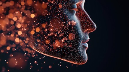 Wall Mural - abstract representation of a human face composed of glowing particles against a dark background