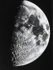 Aufkleber - Detailed Black and White Image of the Moon with Visible Craters and Surface Features : Generative AI