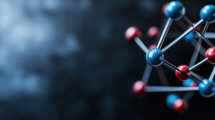 Wall Mural - close-up of a molecular structure with red and blue atoms against a dark, blurred background