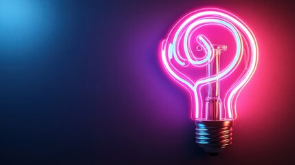 Wall Mural - neon light bulb design glowing against a dark blue background, creating a vibrant atmosphere