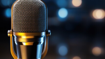 Wall Mural - close-up of a professional microphone against a blurred background with soft lighting effects