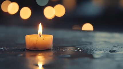 Poster - Cozy Candle Flame Glowing with Bokeh Lights Creating Warm Ambience for Relaxation and Evening Decor : Generative AI