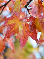 Poster - Vibrant Red and Yellow Autumn Maple Leaves Highlighting Fall Nature : Generative AI