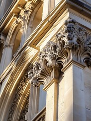 Aufkleber - Intricate Architectural Detail of a Historic Column with Decorative Capital Captured in Warm Golden Light : Generative AI