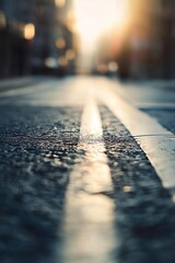 Aufkleber - Serene Urban Street View Captured at Dusk with Soft Focus on Pavement : Generative AI