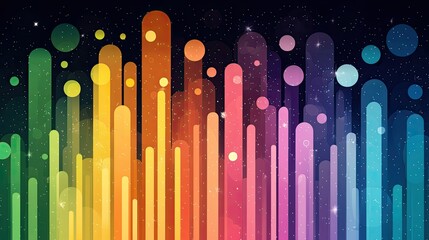 Wall Mural - abstract rainbow lines and circles in space