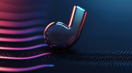 Wall Mural - Abstract 3D representation of a stylized musical note on a textured surface with vibrant lighting