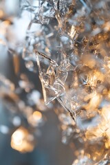 Fototapete - Abstract Close-up of Shimmering Ice Crystals Reflecting Soft Golden Light : Generative AI