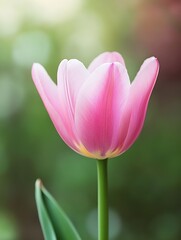 Poster - Beautiful Pink Tulip Blooming in Soft Green Background for Nature and Floral Photography : Generative AI