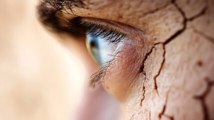 Poster - Close Up of an Eye with Cracked Skin Showing Emotion and Texture : Generative AI