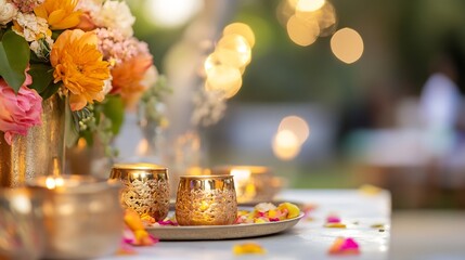 Leinwandbilder - Elegant Table Setup with Floral Centerpiece and Soft Lighting : Generative AI