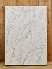 Poster - Textured White Marble Background with Wooden Panel Design : Generative AI