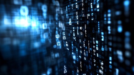 Leinwandbilder - Abstract Digital Data Flow with Bright Binary Code in a Futuristic Style : Generative AI