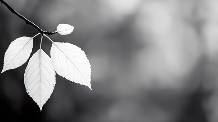 Aufkleber - Black and white image of delicate leaves against a soft blurred background evoking serenity : Generative AI