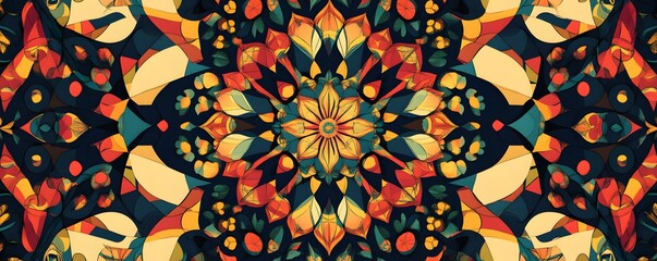 Wall Mural - Abstract symmetrical floral pattern in autumnal hues is presented