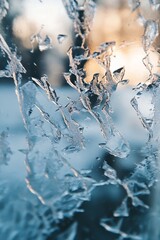 Aufkleber - Close Up of Frosty Window Glass with Unique Patterns and Intricate Details : Generative AI