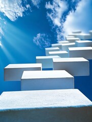Aufkleber - Unique Architectural Steps Reaching Towards a Vibrant Blue Sky : Generative AI