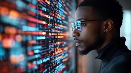 a man looking at data on a computer screen