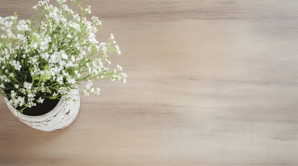 Aufkleber - Simple Rustic Decoration with Small White Flower in Vintage Pot on Wooden Surface : Generative AI