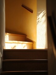 Aufkleber - Warm Staircase with Natural Light and Soft Shadows Creating a Cozy Atmosphere : Generative AI