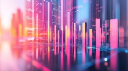 Aufkleber - A D bar chart with metallic, gradient bars rising from a financial graph, showing growth and progress, with a modern digital interface in the background