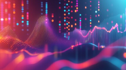 Aufkleber - A D financial graph with rising bars and an upward trending line chart, with metallic textures and subtle lighting effects, floating in digital space