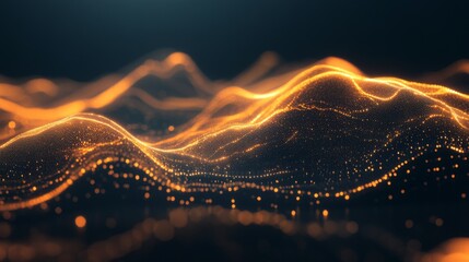 Leinwandbilder - A D financial line graph with smooth, curving lines connecting glowing points, showing a steady upward trend against a dark digital landscape