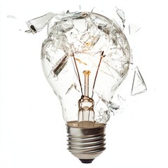 Aufkleber - A broken light bulb with shattered glass, the filament still intact, isolated on white