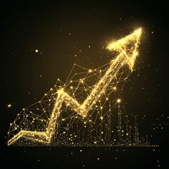 Poster - A futuristic golden line graph with a glowing arrow rising steeply to indicate profit growth
