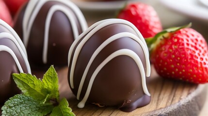 Poster - Delicious Chocolate Covered Strawberries on a Wooden Board : Generative AI