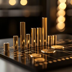 Aufkleber - A luxury gold-themed infographic with bar charts, pie charts, and market growth indicators