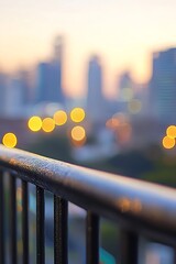 Leinwandbilder - Serene Cityscape with Bokeh Lights at Dusk Overlooking Urban Skyline : Generative AI